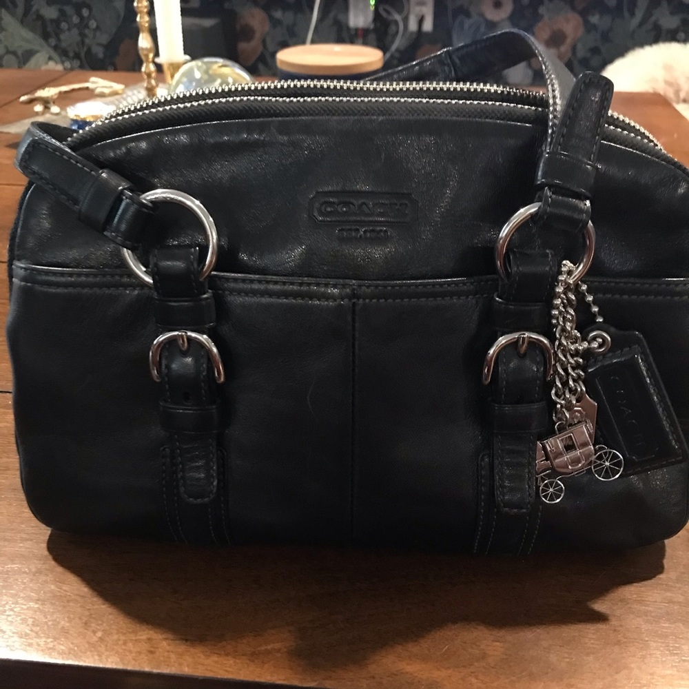 Coach, Bonnie Soho Black Leather Satchel, Dual Top Handle Shoulder Bag
